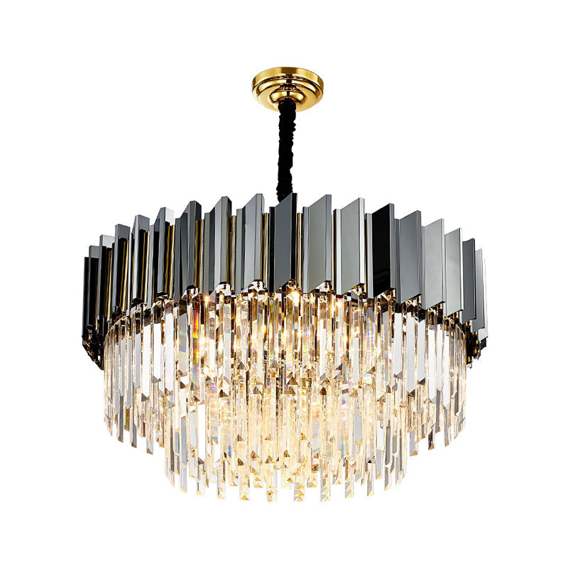 Vintage Tiered Pendant Lighting Stainless Steel Silver Chandelier Light Fixture with Crystal Block for Living Room Clearhalo 'Ceiling Lights' 'Chandeliers' 'Modern Chandeliers' 'Modern' Lighting' 151289