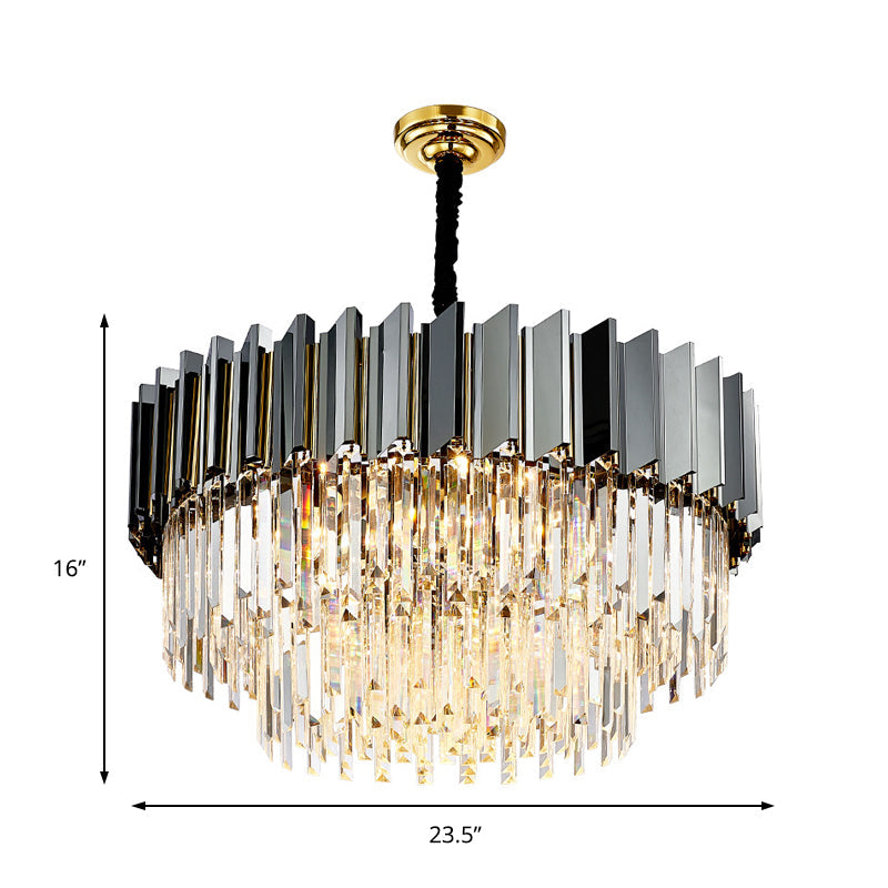 Vintage Tiered Pendant Lighting Stainless Steel Silver Chandelier Light Fixture with Crystal Block for Living Room Clearhalo 'Ceiling Lights' 'Chandeliers' 'Modern Chandeliers' 'Modern' Lighting' 151290