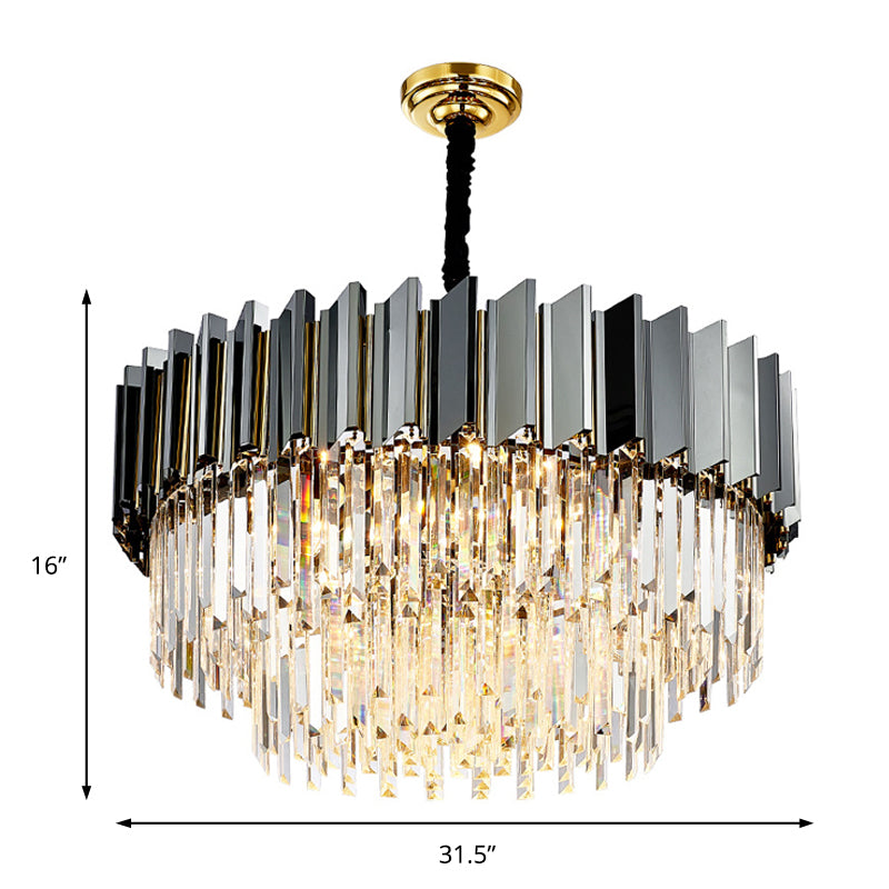 Vintage Tiered Pendant Lighting Stainless Steel Silver Chandelier Light Fixture with Crystal Block for Living Room Clearhalo 'Ceiling Lights' 'Chandeliers' 'Modern Chandeliers' 'Modern' Lighting' 151291