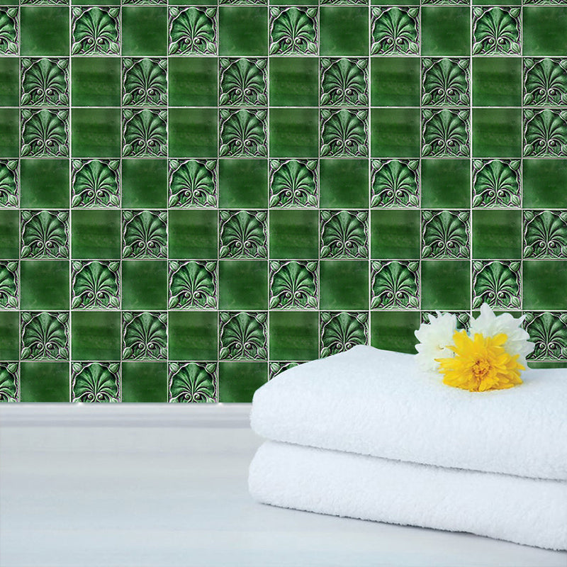 Retro Floral Mosaics Wallpaper Panel Set 20 Pieces Green Peel and Stick Wall Art for Washroom Clearhalo 'Wall Decor' 'Wallpaper' 1512956