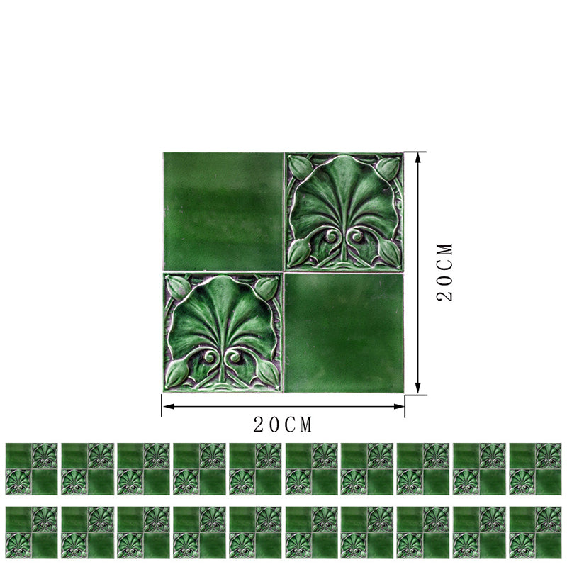 Retro Floral Mosaics Wallpaper Panel Set 20 Pieces Green Peel and Stick Wall Art for Washroom Clearhalo 'Wall Decor' 'Wallpaper' 1512959