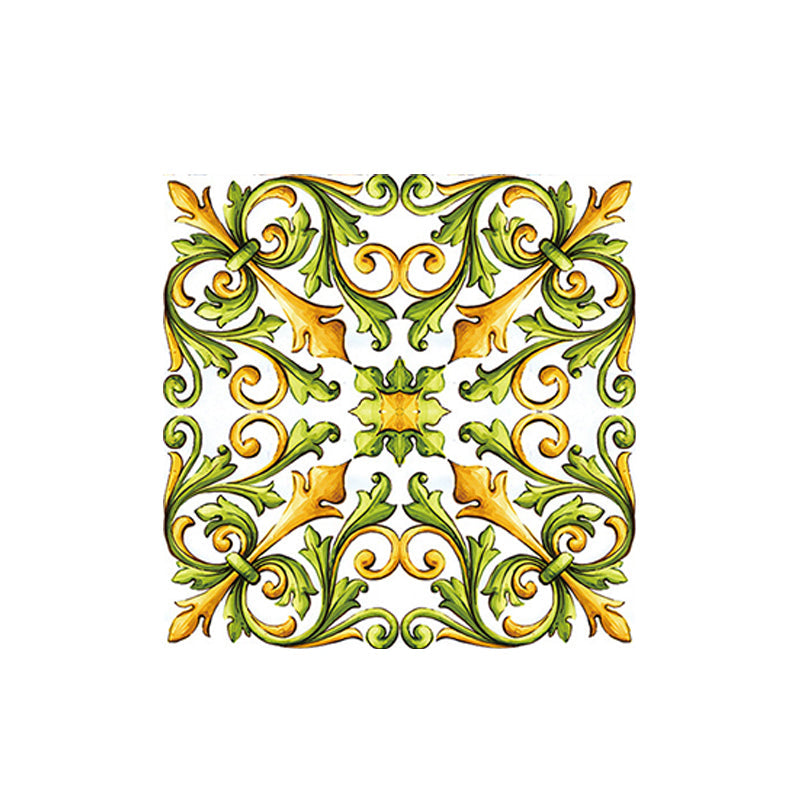 Mosaics Tile Adhesive Wallpapers 18 Pieces Boho Enchanting Fleur-De-Lis Wall Art in Green, 8' x 8