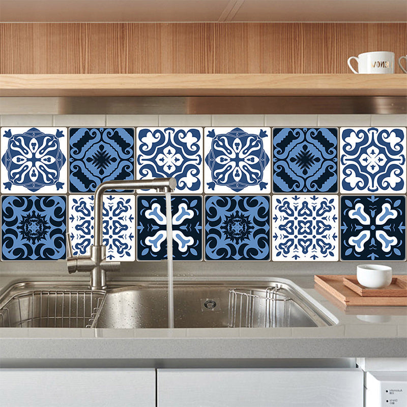 Baroque Tiles Wallpaper Panel Set 18 Pcs Blue PVC Wall Covering, Easy Peel off, 8' x 8