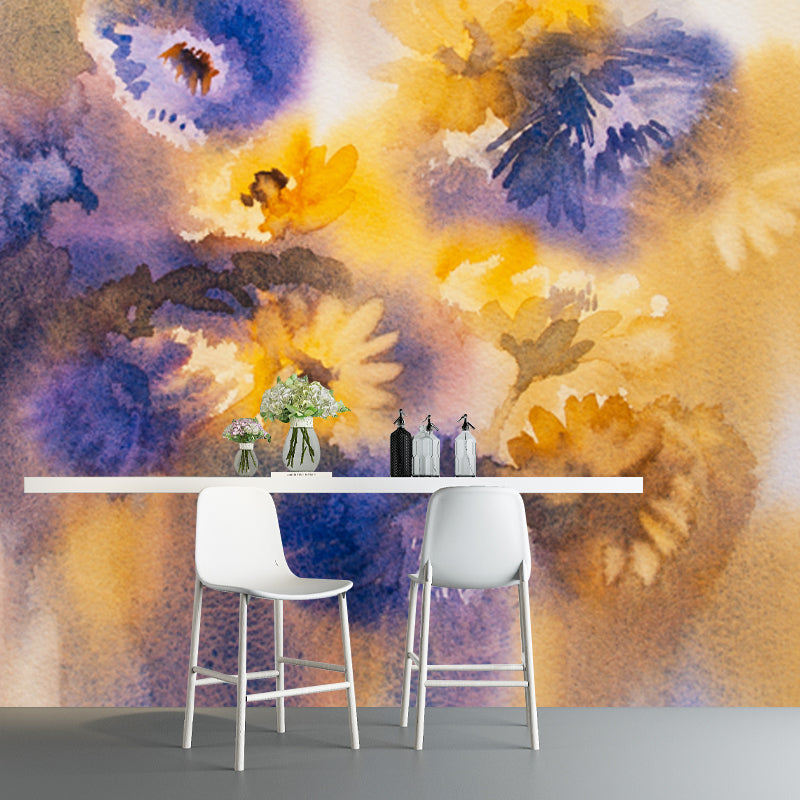 Orange Daisies Wallpaper Mural Watercolor Painting Modern Waterproofing Wall Art Clearhalo 'Wall Decor' 'Wall Mural' 1513481