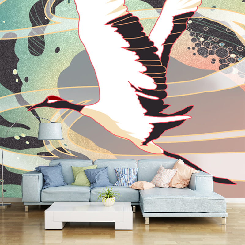 White Halcyon Flying Mural Wallpaper Moisture Resistant Wall Decor for Living Room White Clearhalo 'Wall Decor' 'Wall Mural' 1513540