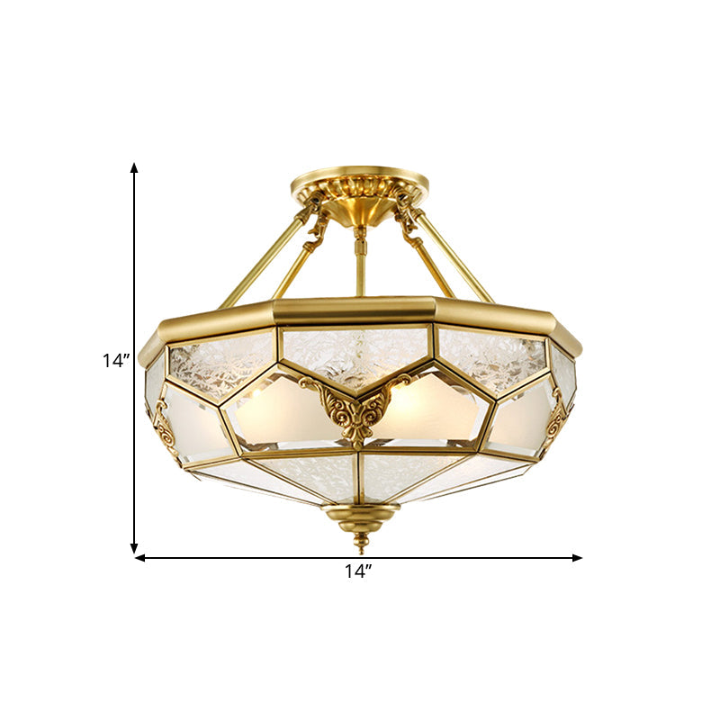 Opaline Glass Brass Semi Flush Mount Faceted Dome 3/4 Lights Country Printed Close to Ceiling Lamp, 14