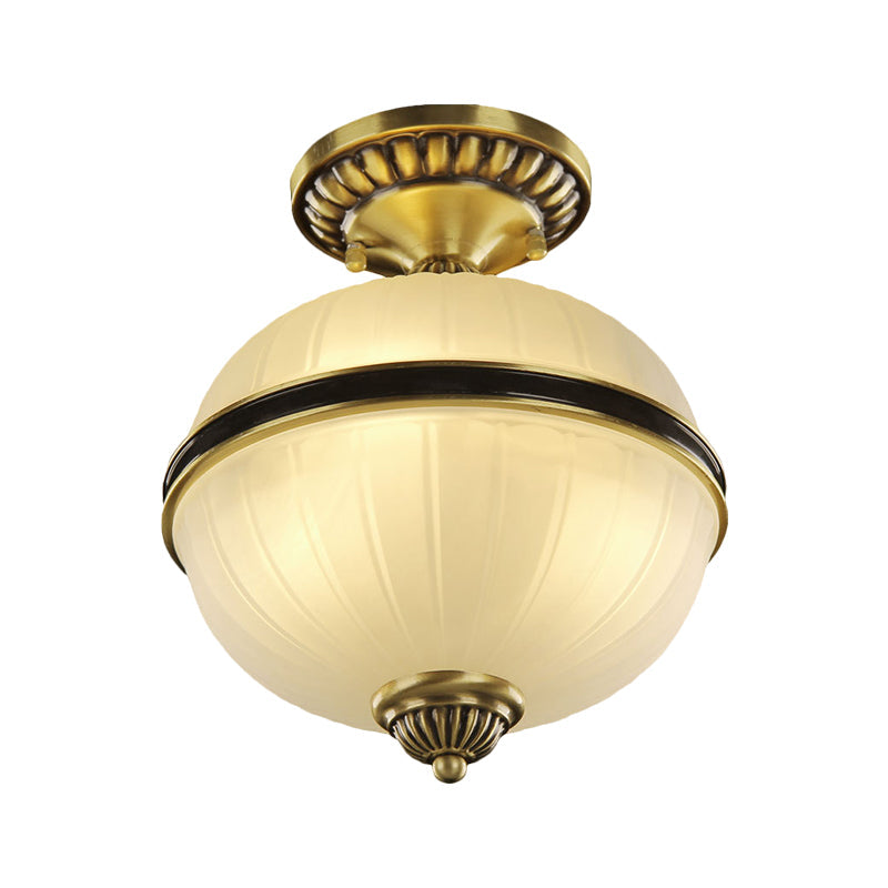 Farmhouse Ellipsoid Semi Flush Light 4/6-Head Ribbed Opal Glass Ceiling Lighting in Brass, 10