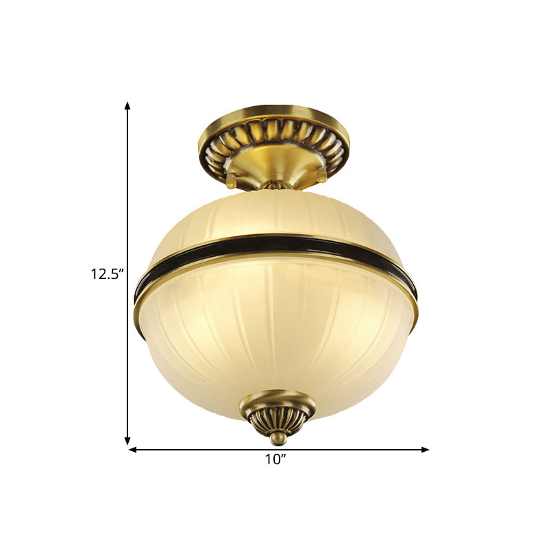 Farmhouse Ellipsoid Semi Flush Light 4/6-Head Ribbed Opal Glass Ceiling Lighting in Brass, 10