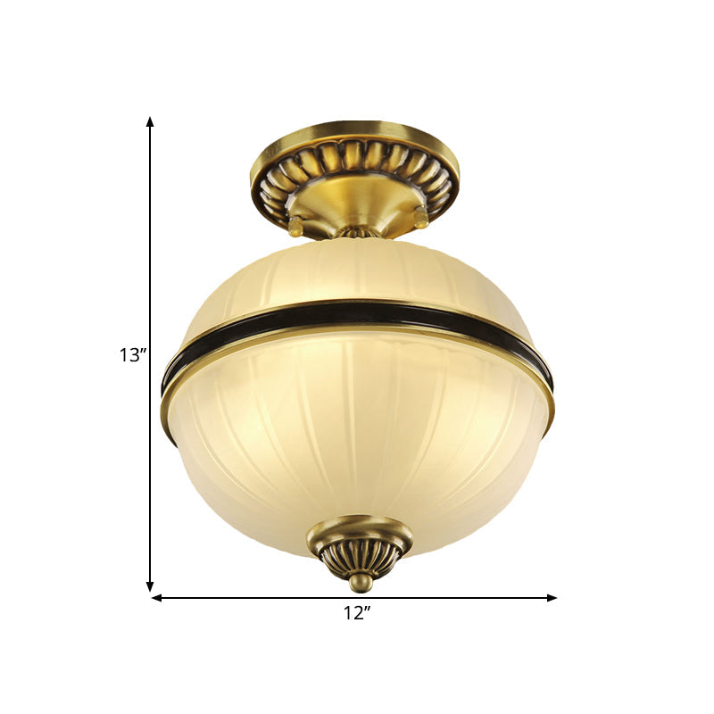 Farmhouse Ellipsoid Semi Flush Light 4/6-Head Ribbed Opal Glass Ceiling Lighting in Brass, 10