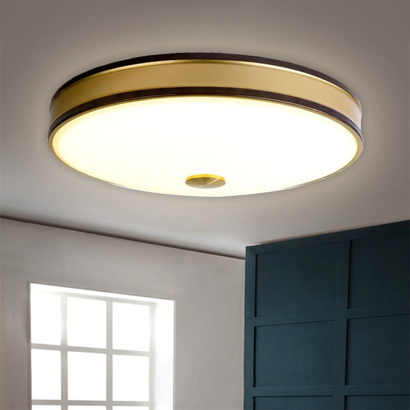 White Glass Round Ceiling Flush Warehouse LED Bedroom Flush Mount Lighting in Black/Gold, 12