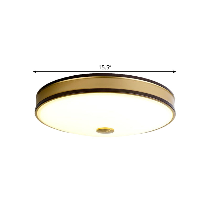 White Glass Round Ceiling Flush Warehouse LED Bedroom Flush Mount Lighting in Black/Gold, 12