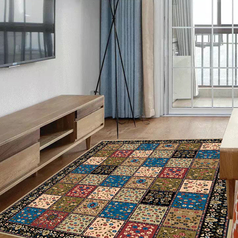 Multi-color Moroccan Rug Polyester Floral Square Pattern Rug Anti-Slip Carpet for Home Decoration Clearhalo 'Area Rug' 'Moroccan' 'Rugs' Rug' 1516256