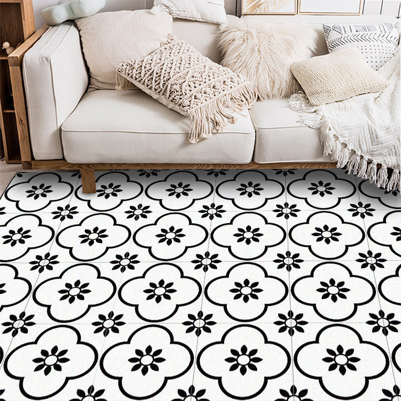 Moroccan Living Room Rug in White Flower Square Pattern Carpet Polyester Anti-Slip Area Rug White Clearhalo 'Area Rug' 'Moroccan' 'Rugs' Rug' 1517004