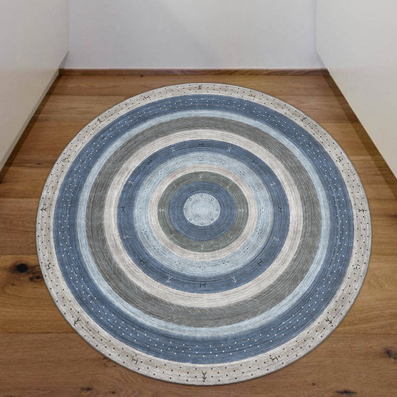 Bohemian Concentric Circle Area Rug Grey and Blue Synthetics Rug Non-Slip Backing Rug for Living Room Blue Clearhalo 'Area Rug' 'Bohemian' 'Rugs' Rug' 1517103