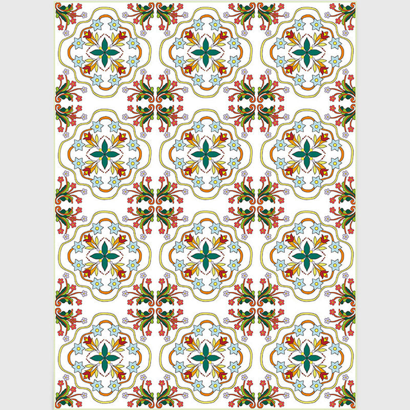 White Bedroom Rug Moroccan Geometric Flower Leaf Pattern Rug Polyester Anti-Slip Carpet Clearhalo 'Area Rug' 'Moroccan' 'Rugs' Rug' 1517418