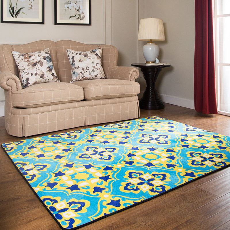 Moroccan Living Room Rug in Blue Geometric Floral Print Carpet Polyester Anti-Slip Area Rug Ocean Blue Clearhalo 'Area Rug' 'Moroccan' 'Rugs' Rug' 1517476