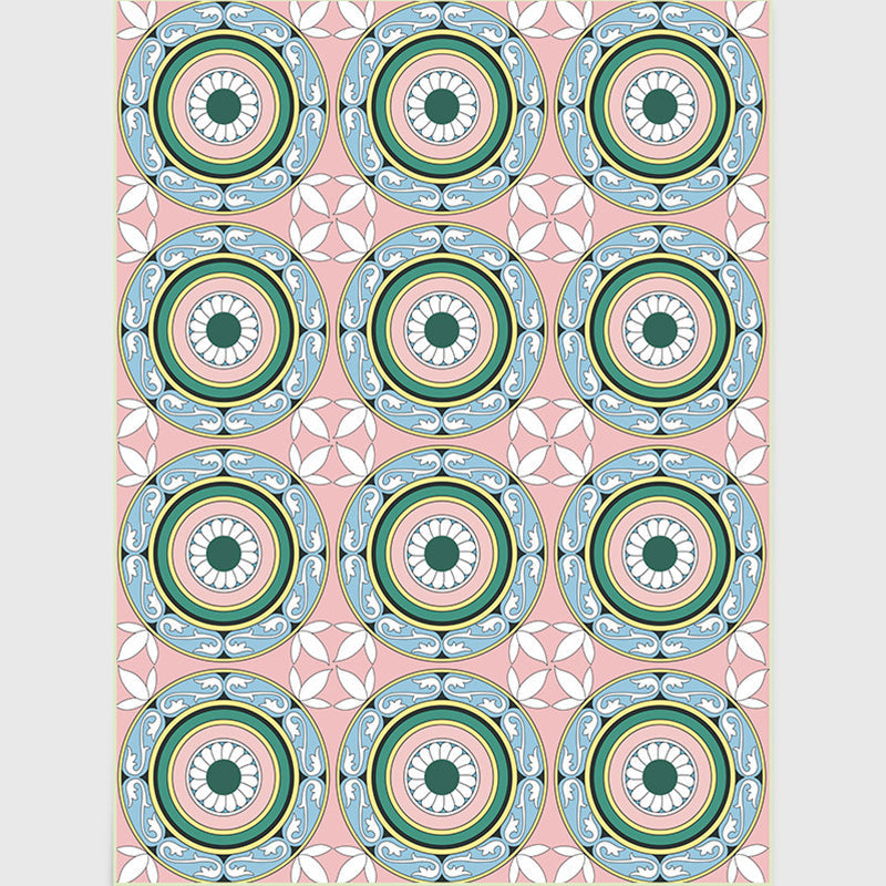 Moroccan Floral Circle Pattern Rug in Pink Polyester Carpet Non-Slip Backing Area Rug for Living Room Clearhalo 'Area Rug' 'Moroccan' 'Rugs' Rug' 1517511