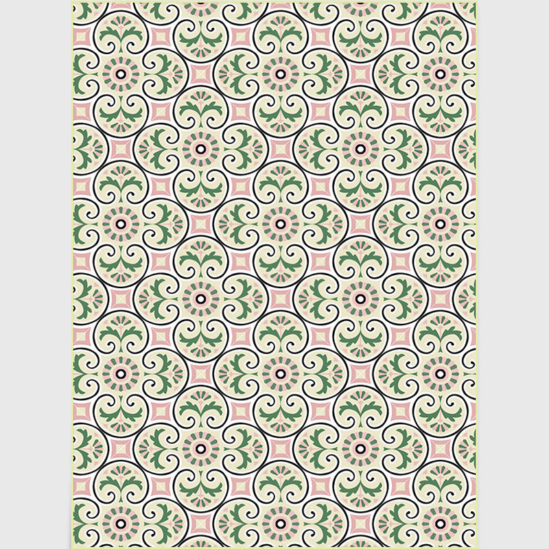 Persian Moroccan Rug in Ivory Leaf Circle Square Print Area Rug Polyester Non-Slip Area Rug for Home Decoration Clearhalo 'Area Rug' 'Moroccan' 'Rugs' Rug' 1517635