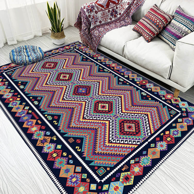 Vintage Geometric Stripe Diamond Rug in Black Bohemian Carpet Polyester Anti-Slip Carpet for Living Room Purple Clearhalo 'Area Rug' 'Bohemian' 'Rugs' Rug' 1517856