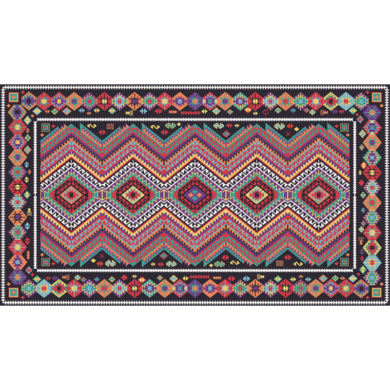 Vintage Geometric Stripe Diamond Rug in Black Bohemian Carpet Polyester Anti-Slip Carpet for Living Room Clearhalo 'Area Rug' 'Bohemian' 'Rugs' Rug' 1517858