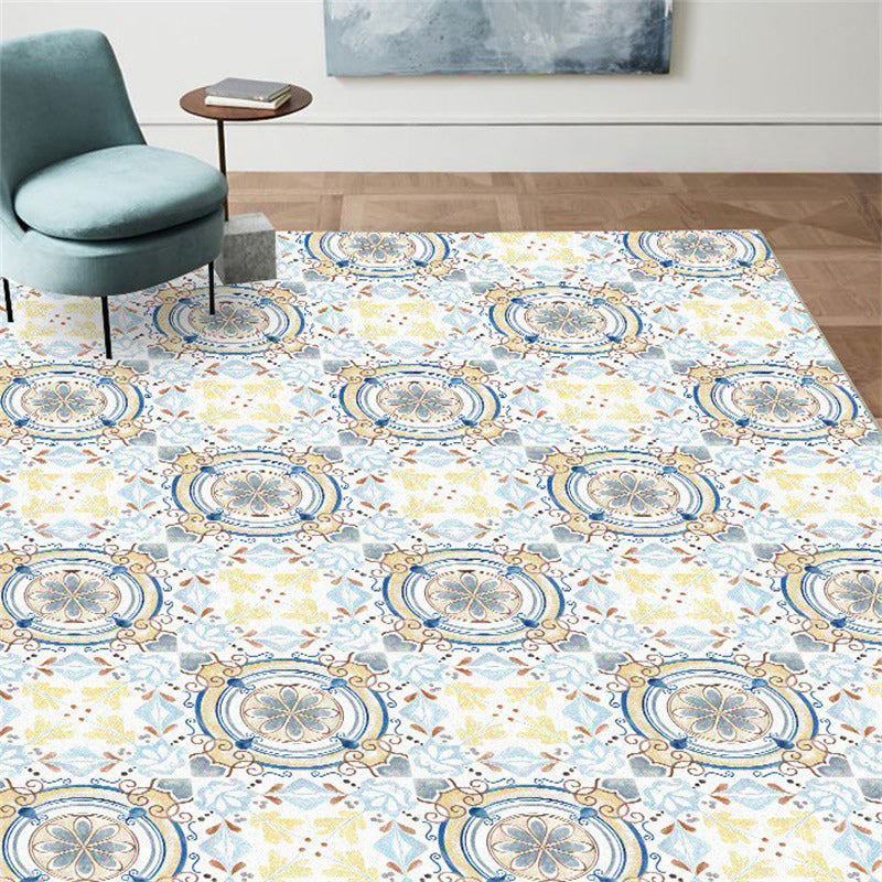 Moroccan Living Room Rug in Blue and Yellow Flower Circle Print Carpet Polyester Anti-Slip Area Rug Light Blue Clearhalo 'Area Rug' 'Moroccan' 'Rugs' Rug' 1518007