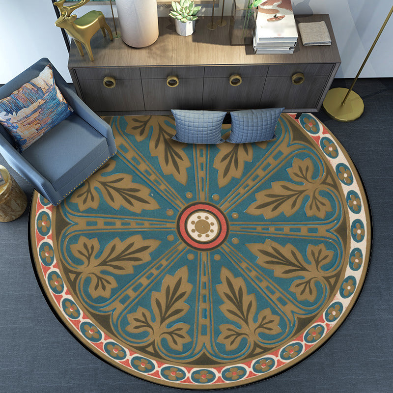 Blue Americana Rug Polyester Southwestern Leaf Rug Non-Slip Backing Carpet for Bedroom Blue Clearhalo 'Area Rug' 'Rugs' 'Southwestern' Rug' 1518061