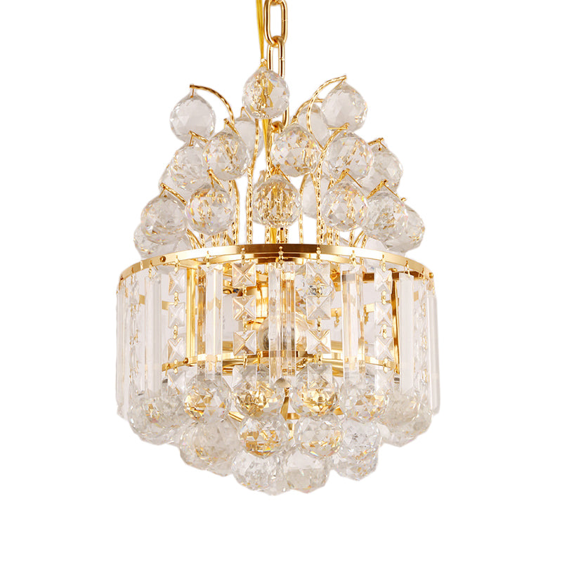 Vintage Style Empire Hanging Light Metal Pendant Chandelier Light with Crystal Ball Deco in Gold Clearhalo 'Ceiling Lights' 'Chandeliers' 'Modern Chandeliers' 'Modern' Lighting' 152028