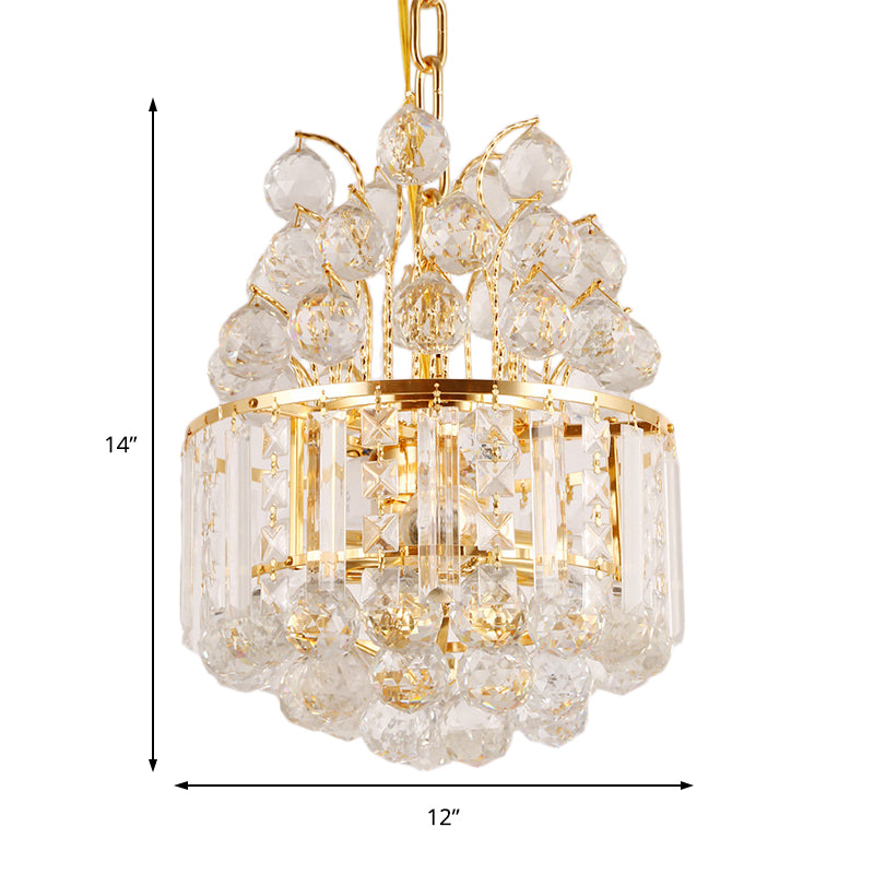 Vintage Style Empire Hanging Light Metal Pendant Chandelier Light with Crystal Ball Deco in Gold Clearhalo 'Ceiling Lights' 'Chandeliers' 'Modern Chandeliers' 'Modern' Lighting' 152029