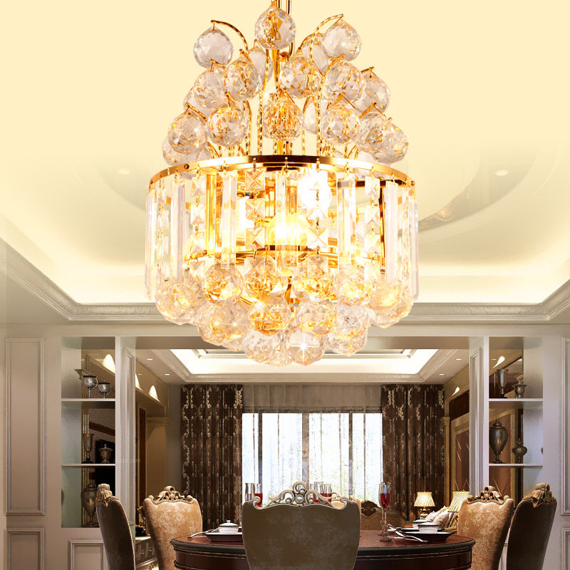 Vintage Style Empire Hanging Light Metal Pendant Chandelier Light with Crystal Ball Deco in Gold Clearhalo 'Ceiling Lights' 'Chandeliers' 'Modern Chandeliers' 'Modern' Lighting' 152031