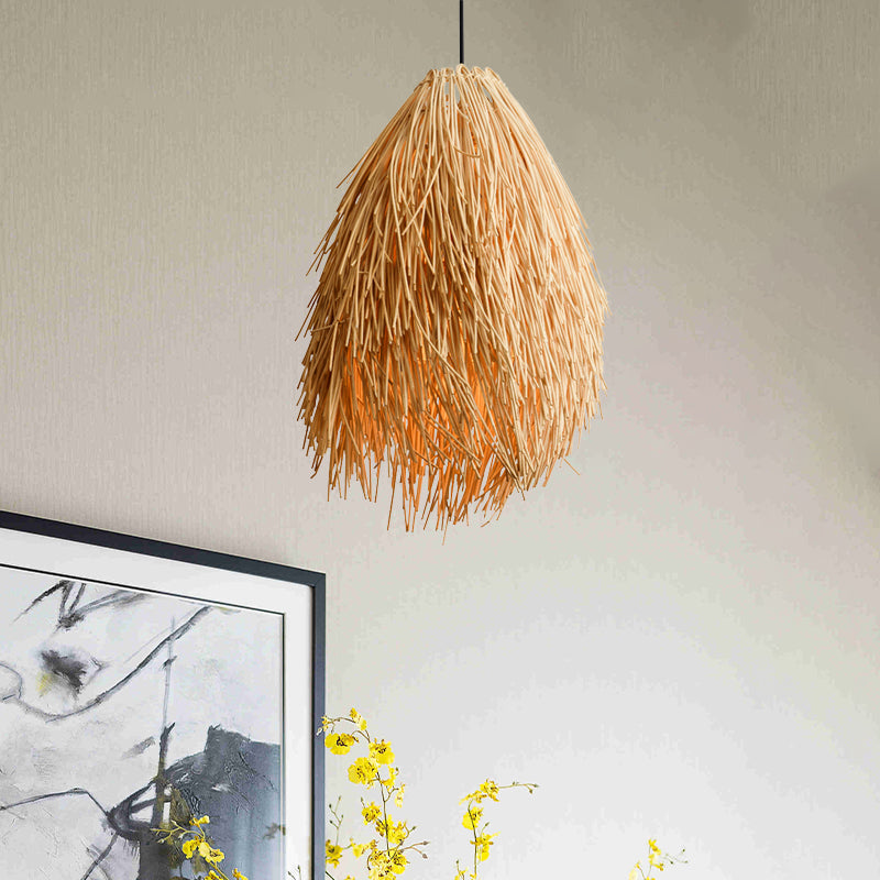 Beige Teardrop Pendant Lamp Asian Stylish 1-Bulb Rattan Hanging Light Fixture for Restaurant Clearhalo 'Ceiling Lights' 'Pendant Lights' 'Pendants' Lighting' 1522845