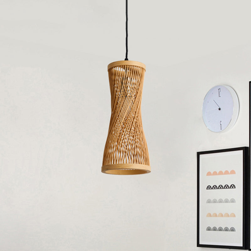 Bamboo Cylinder Hanging Lamp Chic Modern Hanging Pendant Fixture in Beige for Dining Room Clearhalo 'Ceiling Lights' 'Pendant Lights' 'Pendants' Lighting' 1522862