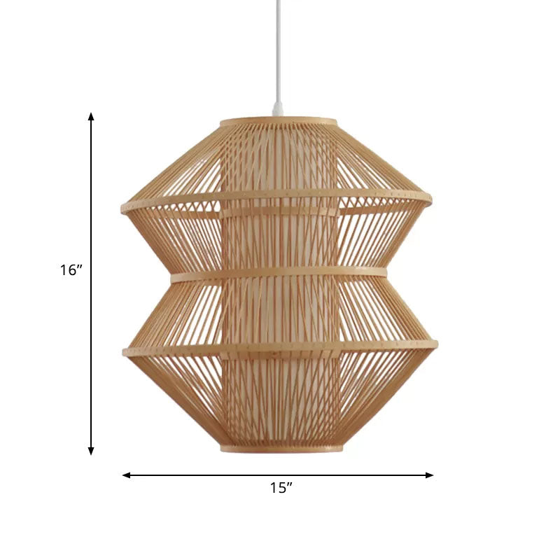 Open-Weave Ceiling Lamp Contemporary Bamboo 1 Light Indoor Hanging Light with Inner Cylinder Shade in Beige Clearhalo 'Ceiling Lights' 'Pendant Lights' 'Pendants' Lighting' 1522864