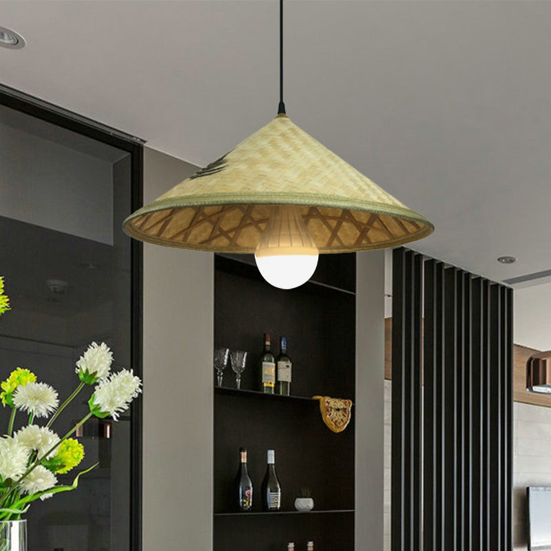 Hand Knitted Bamboo Hat Hanging Light Farmhouse 1 Light Pendant for Restaurant Clearhalo 'Ceiling Lights' 'Pendant Lights' 'Pendants' Lighting' 1522873