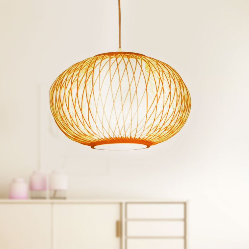 Beige Hand-Knitted Hanging Lighting with Drum Shade Modernism 10