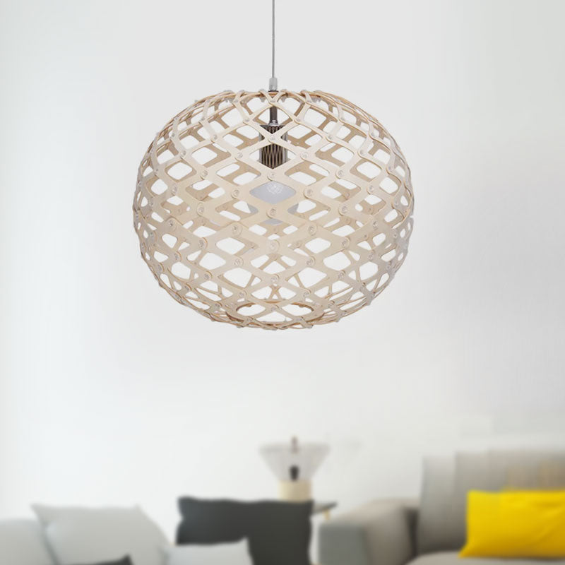 Orb Shade Drop Light Vintage Wood One-Light Living Room Pendant Light Fixture in White Clearhalo 'Ceiling Lights' 'Pendant Lights' 'Pendants' Lighting' 1522985