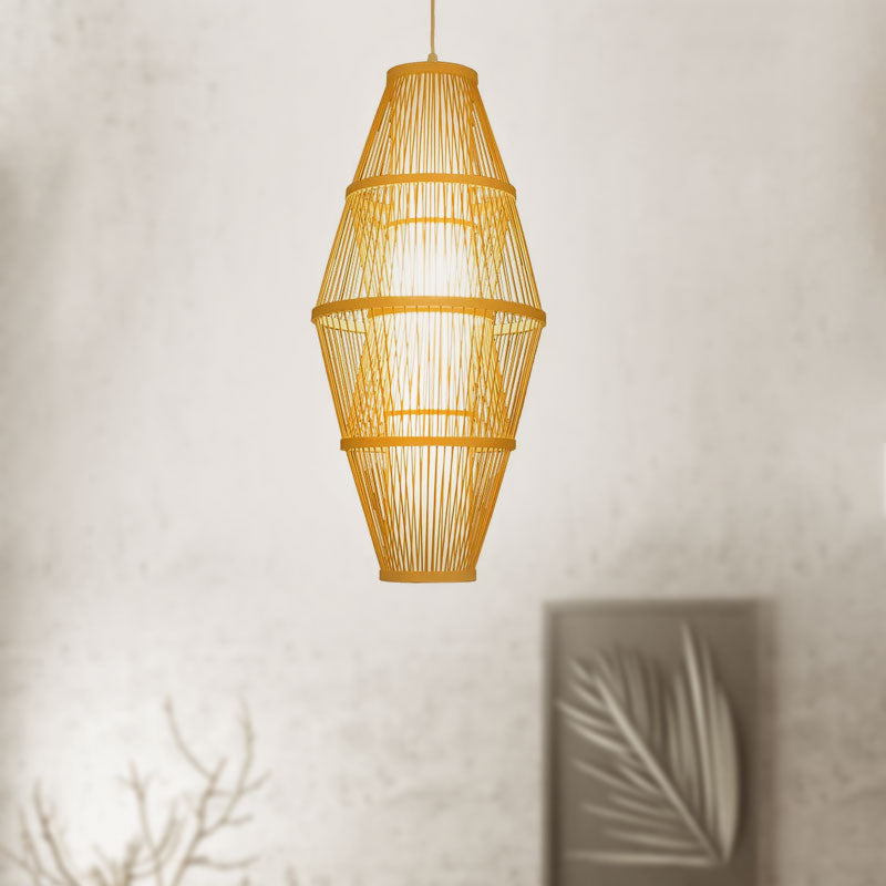 1 Head Dining Room Hanging Lamp with Woven Bamboo Shade Modern Style Beige Suspended Light Clearhalo 'Ceiling Lights' 'Pendant Lights' 'Pendants' Lighting' 1522987