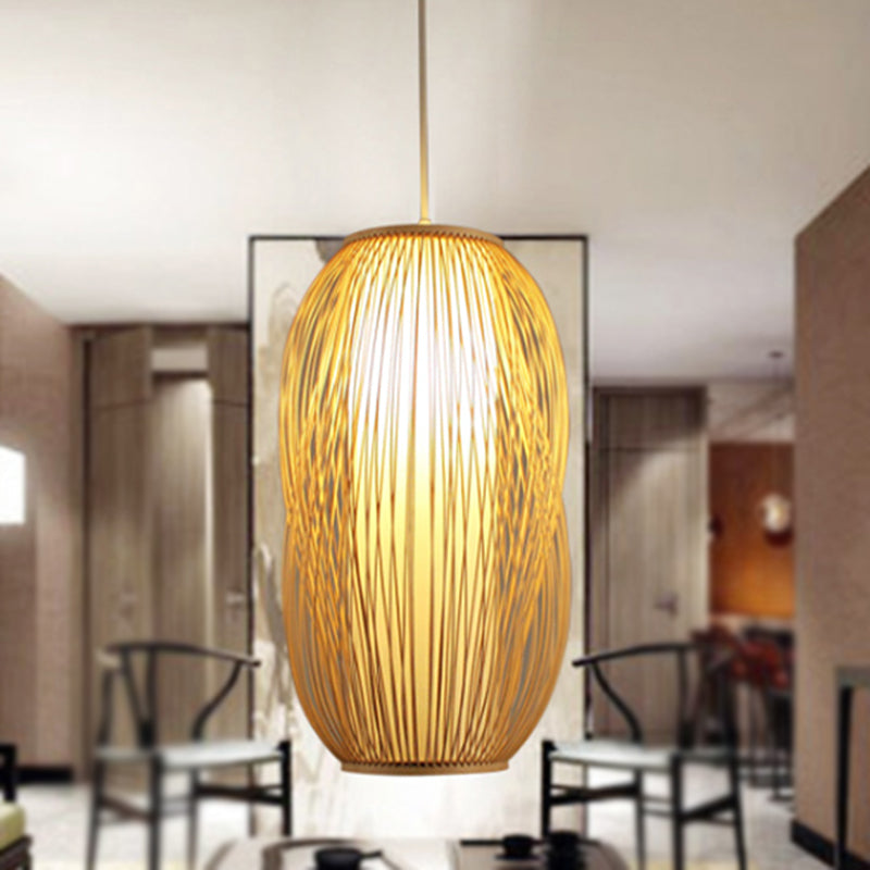 Beige Woven Shade Hanging Pendant Light Modernism 1 Light Bamboo Pendant Lighting for Living Room, 7.5