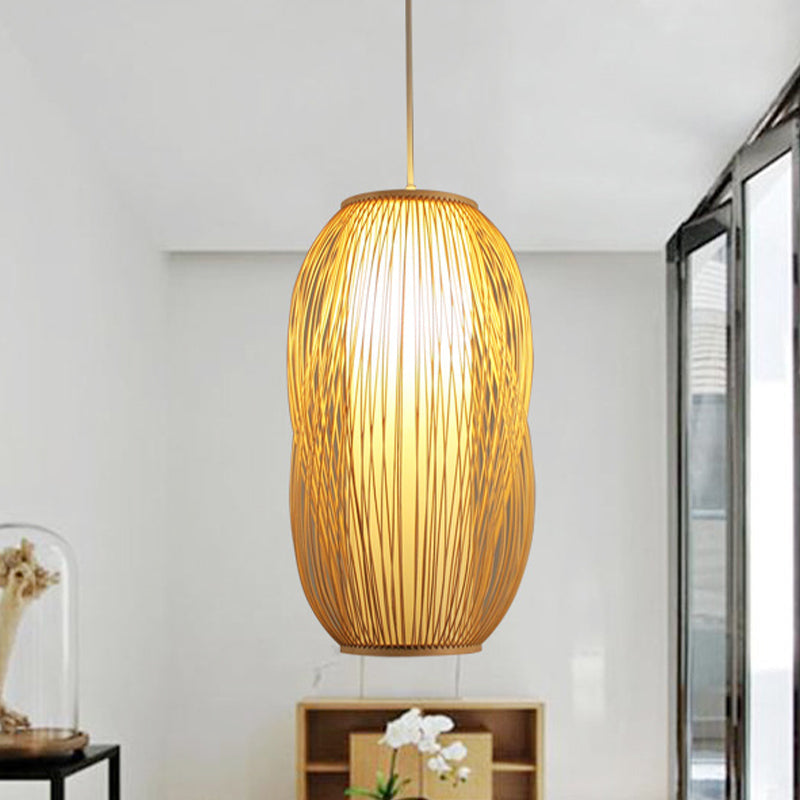 Beige Woven Shade Hanging Pendant Light Modernism 1 Light Bamboo Pendant Lighting for Living Room, 7.5