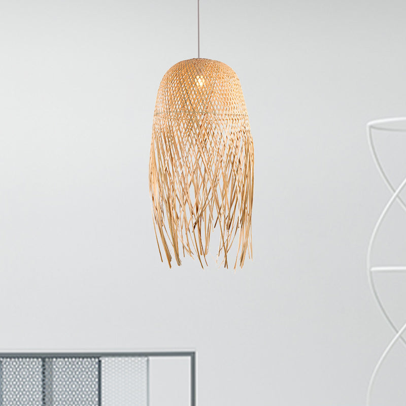 Dome Hand-Woven Bamboo Pendant Light Asian Style 1 Light Beige Suspension Lamp for Restaurant Clearhalo 'Ceiling Lights' 'Pendant Lights' 'Pendants' Lighting' 1523022