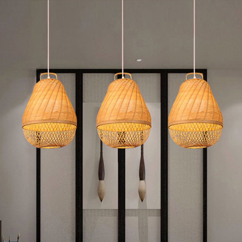 Bird Cage Bamboo Hanging Light Asian Style 1 Light Beige Drop Ceiling Light for Dining Room Clearhalo 'Ceiling Lights' 'Pendant Lights' 'Pendants' Lighting' 1523024