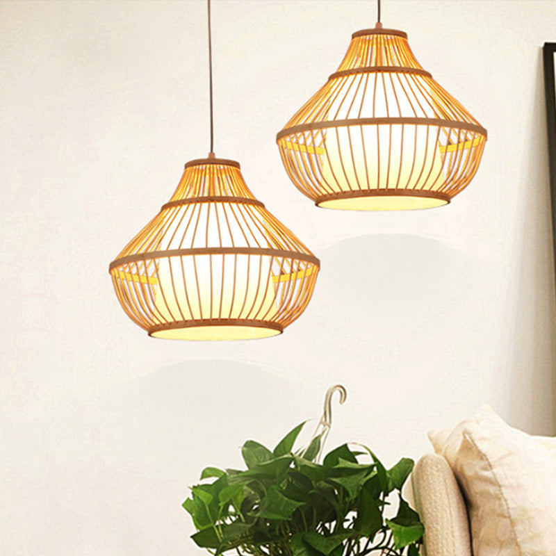 Bamboo Lantern Hanging Pendant Light Asian Single Bulb Pendant Light for Restaurant, 16