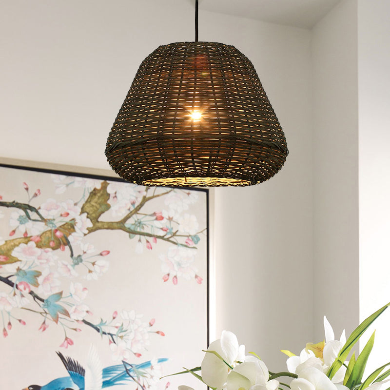 Hand Made Rattan Bucket Pendant for Restaurant Rustic One Head Hanging Lamp in Brown Clearhalo 'Ceiling Lights' 'Pendant Lights' 'Pendants' Lighting' 1523246