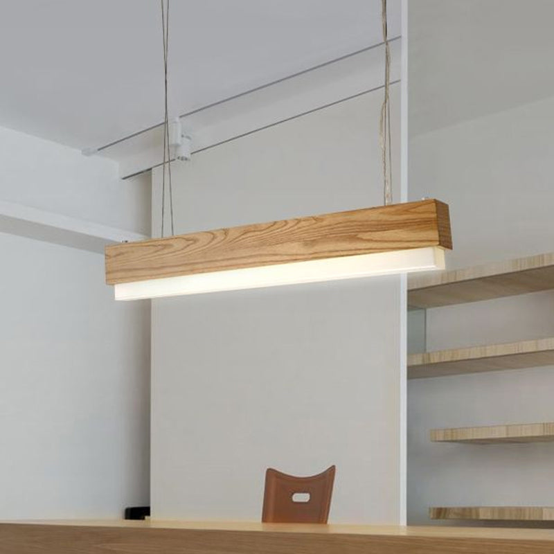 Linear Dining Room Pendant Light Wooden 1-Light Modern Hanging Ceiling Light with Diffuser Clearhalo 'Ceiling Lights' 'Pendant Lights' 'Pendants' Lighting' 1523295