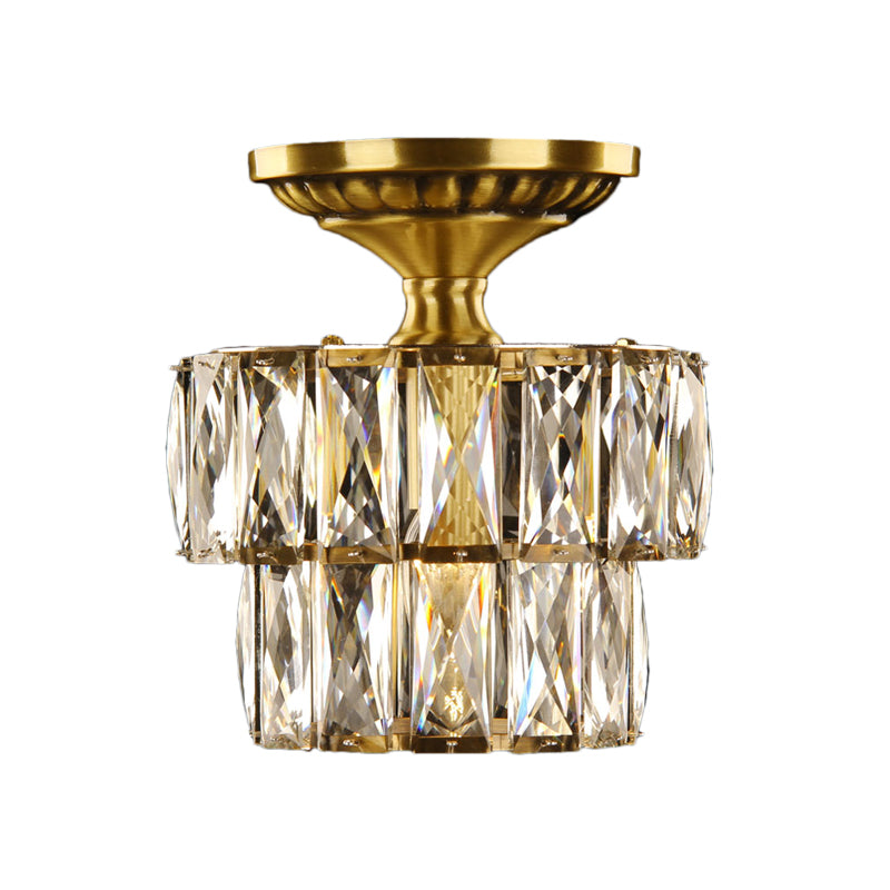 Vintage Tiered Ceiling Mount Light with Faceted Crystal 1 Light Ceiling Lamp in Brass/Clear for Hallway Clearhalo 'Ceiling Lights' 'Close To Ceiling Lights' 'Close to ceiling' 'Semi-flushmount' Lighting' 152334