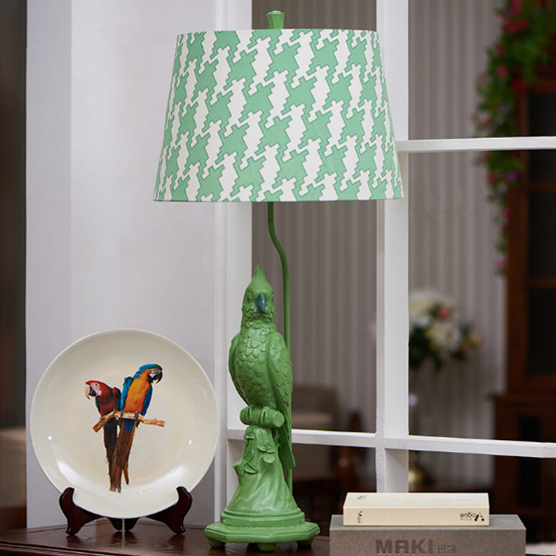 Modernism LED Desk Light with Fabric Shade Green/White Cone Small Desk Lamp with Bird Base Clearhalo 'Lamps' 'Table Lamps' Lighting' 1523348