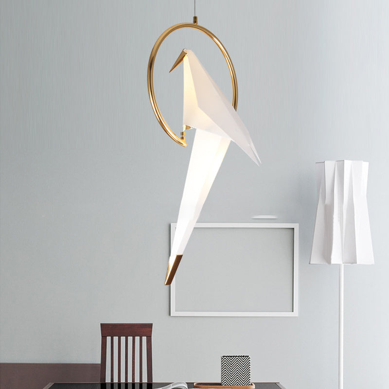 White Birdie Pendant Light Modernist Style LED Plastic Ceiling Fixture with Metal Ring in Warm/White Light Clearhalo 'Ceiling Lights' 'Modern Pendants' 'Modern' 'Pendant Lights' 'Pendants' Lighting' 1523434