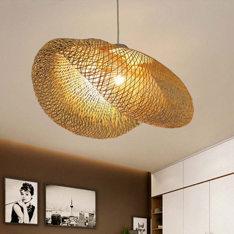 Asian Style Hat Shaped Hanging Pendant Rattan 1 Light Ceiling Hanging Lamp over Dining Table Clearhalo 'Ceiling Lights' 'Pendant Lights' 'Pendants' Lighting' 1523509