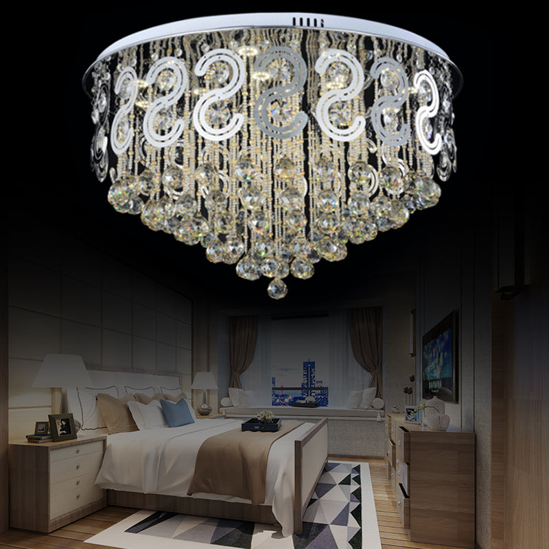 Vintage Style Layered Flush Mount Lighting Metal LED Ceiling Lamp with Crystal Ball in Clear Clear 31.5