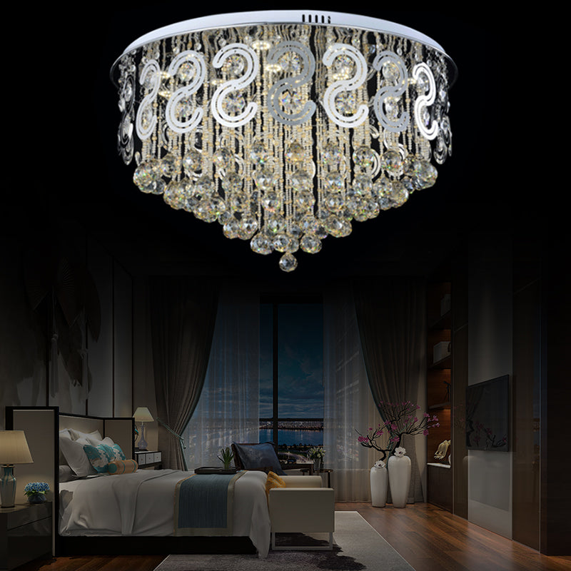 Vintage Style Layered Flush Mount Lighting Metal LED Ceiling Lamp with Crystal Ball in Clear Clear 23.5