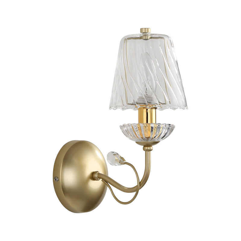 Swirl Glass Cone Wall Light with Crystal Deco Contemporary 1 Light Wall Mounted Lamp in Gold Clearhalo 'Modern wall lights' 'Modern' 'Wall Lamps & Sconces' 'Wall Lights' Lighting' 152973